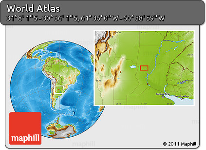 Physical Location Map of the Area around 30° 52' 1" S, 61° 7' 30" W