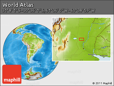 Physical Location Map of the Area around 30° 52' 1" S, 61° 7' 30" W