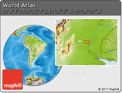 Physical Location Map of the Area around 30° 52' 1" S, 61° 7' 30" W