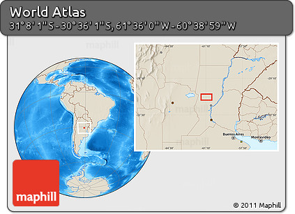 Shaded Relief Location Map of the Area around 30° 52' 1" S, 61° 7' 30" W