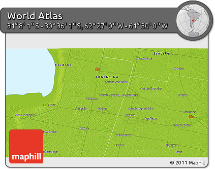 Physical 3D Map of the Area around 30° 52' 1" S, 61° 58' 30" W