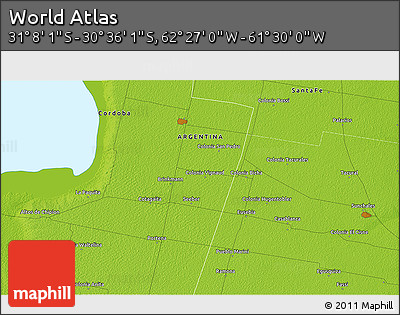 Physical 3D Map of the Area around 30° 52' 1" S, 61° 58' 30" W