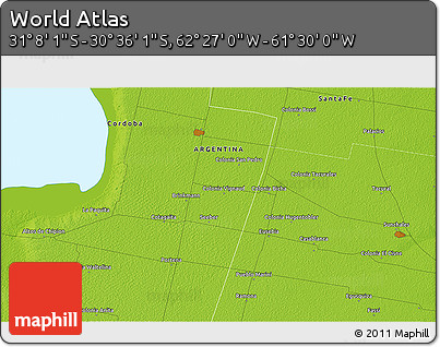 Physical 3D Map of the Area around 30° 52' 1" S, 61° 58' 30" W