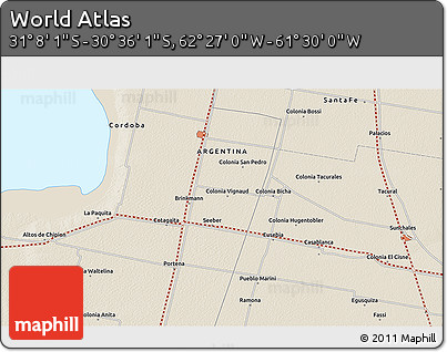 Shaded Relief 3D Map of the Area around 30° 52' 1" S, 61° 58' 30" W