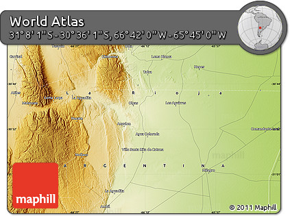 Physical Map of the Area around 30° 52' 1" S, 66° 13' 29" W