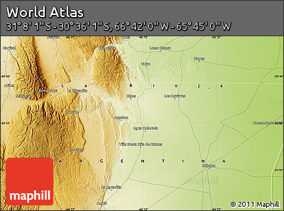 Physical Map of the Area around 30° 52' 1" S, 66° 13' 29" W