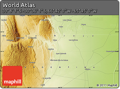 Physical Map of the Area around 30° 52' 1" S, 66° 13' 29" W