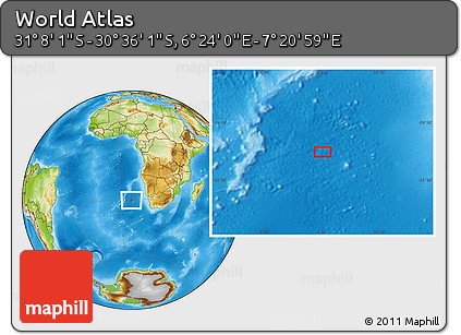Physical Location Map of the Area around 30° 52' 1" S, 6° 52' 30" E