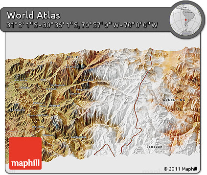 Satellite 3D Map of the Area around 30° 52' 1" S, 70° 28' 29" W
