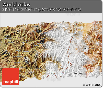 Satellite 3D Map of the Area around 30° 52' 1" S, 70° 28' 29" W