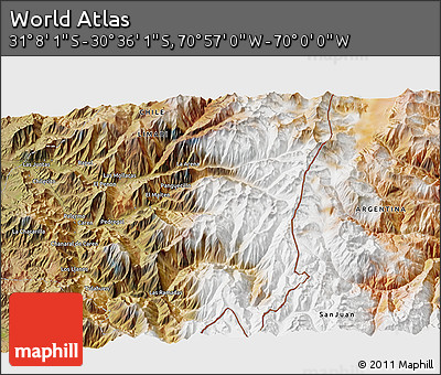 Satellite 3D Map of the Area around 30° 52' 1" S, 70° 28' 29" W