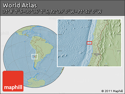 Savanna Style Location Map of the Area around 30° 52' 1" S, 72° 10' 30" W, hill shading