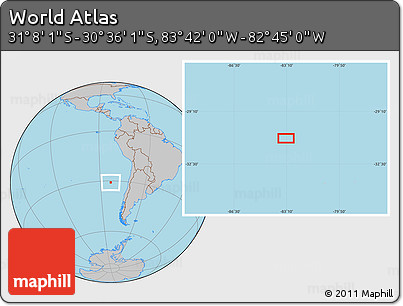 Gray Location Map of the Area around 30° 52' 1" S, 83° 13' 29" W