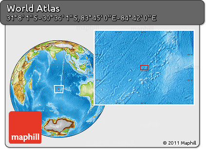Physical Location Map of the Area around 30° 52' 1" S, 84° 13' 29" E
