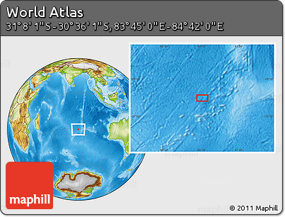 Physical Location Map of the Area around 30° 52' 1" S, 84° 13' 29" E
