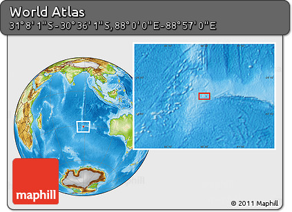 Physical Location Map of the Area around 30° 52' 1" S, 88° 28' 29" E