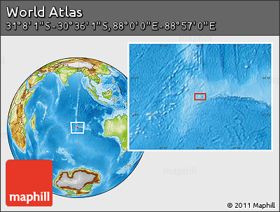 Physical Location Map of the Area around 30° 52' 1" S, 88° 28' 29" E