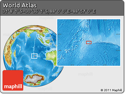Physical Location Map of the Area around 30° 52' 1" S, 88° 28' 29" E