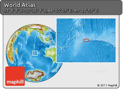 Physical Location Map of the Area around 30° 52' 1" S, 89° 19' 29" E