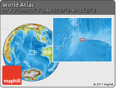 Physical Location Map of the Area around 30° 52' 1" S, 89° 19' 29" E