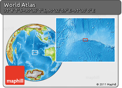 Physical Location Map of the Area around 30° 52' 1" S, 91° 1' 30" E
