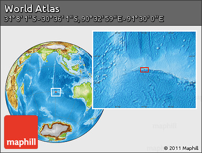 Physical Location Map of the Area around 30° 52' 1" S, 91° 1' 30" E
