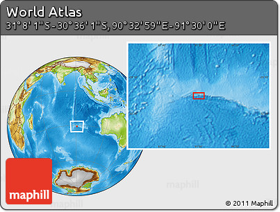 Physical Location Map of the Area around 30° 52' 1" S, 91° 1' 30" E