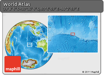 Physical Location Map of the Area around 30° 52' 1" S, 93° 34' 29" E