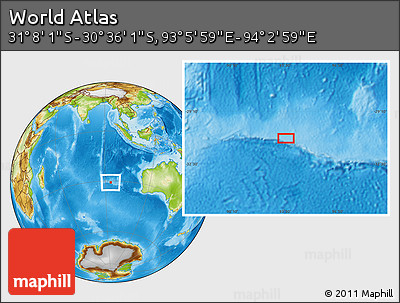 Physical Location Map of the Area around 30° 52' 1" S, 93° 34' 29" E