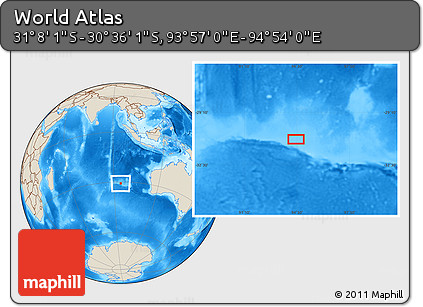 Shaded Relief Location Map of the Area around 30° 52' 1" S, 94° 25' 30" E