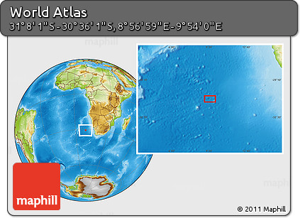 Physical Location Map of the Area around 30° 52' 1" S, 9° 25' 30" E