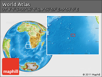 Physical Location Map of the Area around 30° 52' 1" S, 9° 25' 30" E