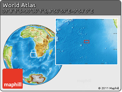 Physical Location Map of the Area around 30° 52' 1" S, 9° 25' 30" E