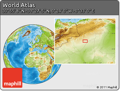 Physical Location Map of the Area around 31° 11' 6" N, 0° 4' 30" E