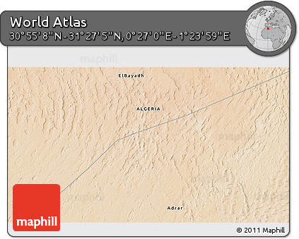 Satellite 3D Map of the Area around 31° 11' 6" N, 0° 55' 29" E