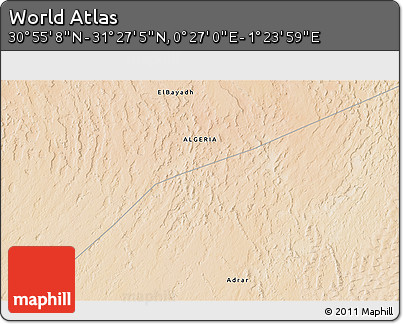 Satellite 3D Map of the Area around 31° 11' 6" N, 0° 55' 29" E