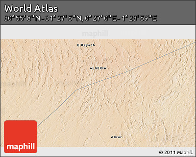 Satellite 3D Map of the Area around 31° 11' 6" N, 0° 55' 29" E