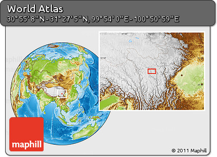 Physical Location Map of the Area around 31° 11' 6" N, 100° 22' 30" E