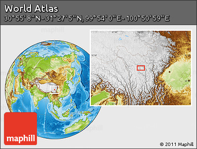 Physical Location Map of the Area around 31° 11' 6" N, 100° 22' 30" E