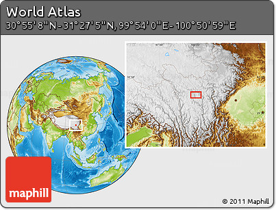 Physical Location Map of the Area around 31° 11' 6" N, 100° 22' 30" E