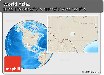 Shaded Relief Location Map of the Area around 31° 11' 6" N, 100° 13' 29" W