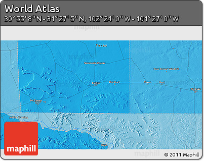 Political 3D Map of the Area around 31° 11' 6" N, 101° 55' 30" W