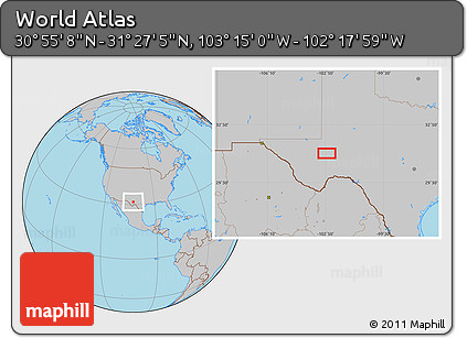 Gray Location Map of the Area around 31° 11' 6" N, 102° 46' 30" W