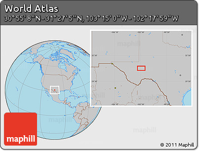 Gray Location Map of the Area around 31° 11' 6" N, 102° 46' 30" W