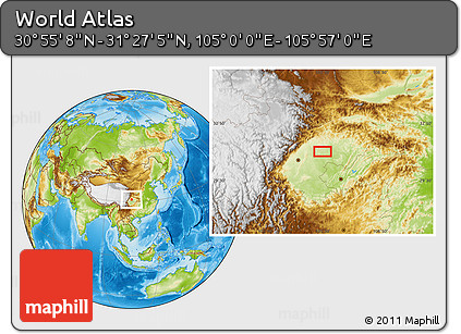 Physical Location Map of the Area around 31° 11' 6" N, 105° 28' 29" E