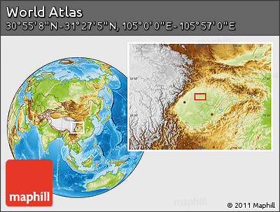 Physical Location Map of the Area around 31° 11' 6" N, 105° 28' 29" E