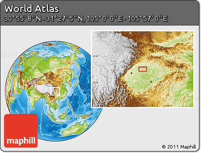 Physical Location Map of the Area around 31° 11' 6" N, 105° 28' 29" E