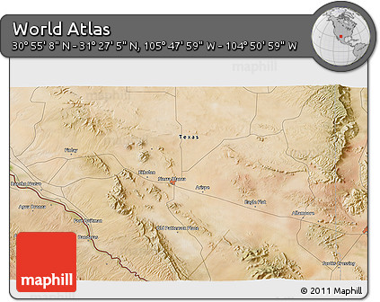 Satellite 3D Map of the Area around 31° 11' 6" N, 105° 19' 29" W