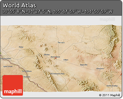 Satellite 3D Map of the Area around 31° 11' 6" N, 105° 19' 29" W