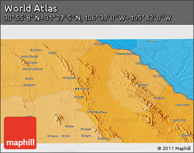 Political 3D Map of the Area around 31° 11' 6" N, 106° 10' 30" W